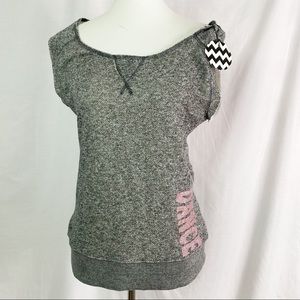 Boutique Gray Heather Sleeveless Sweatshirt Pink Glitter DANCE NEW S/M